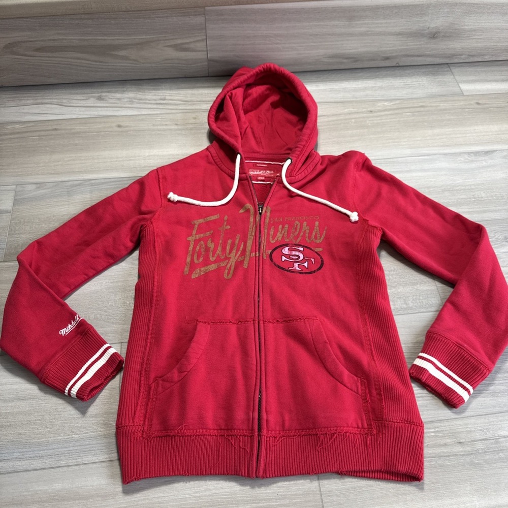 Mitchell & Ness 49ers Women's‎ 49ERS Red Full Zip Sweatshirt Hooded Sz Large